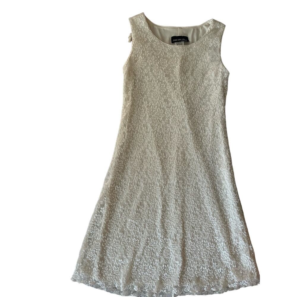 SharAde of California vintage white sparkle dress size 8 sheer floral